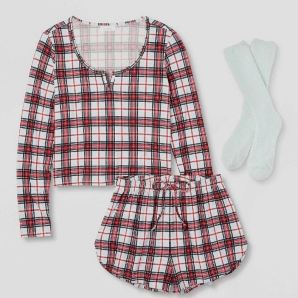 NWT Colsie L/XL Red Black Plaid Pajama Short Set Soft Bz-0974